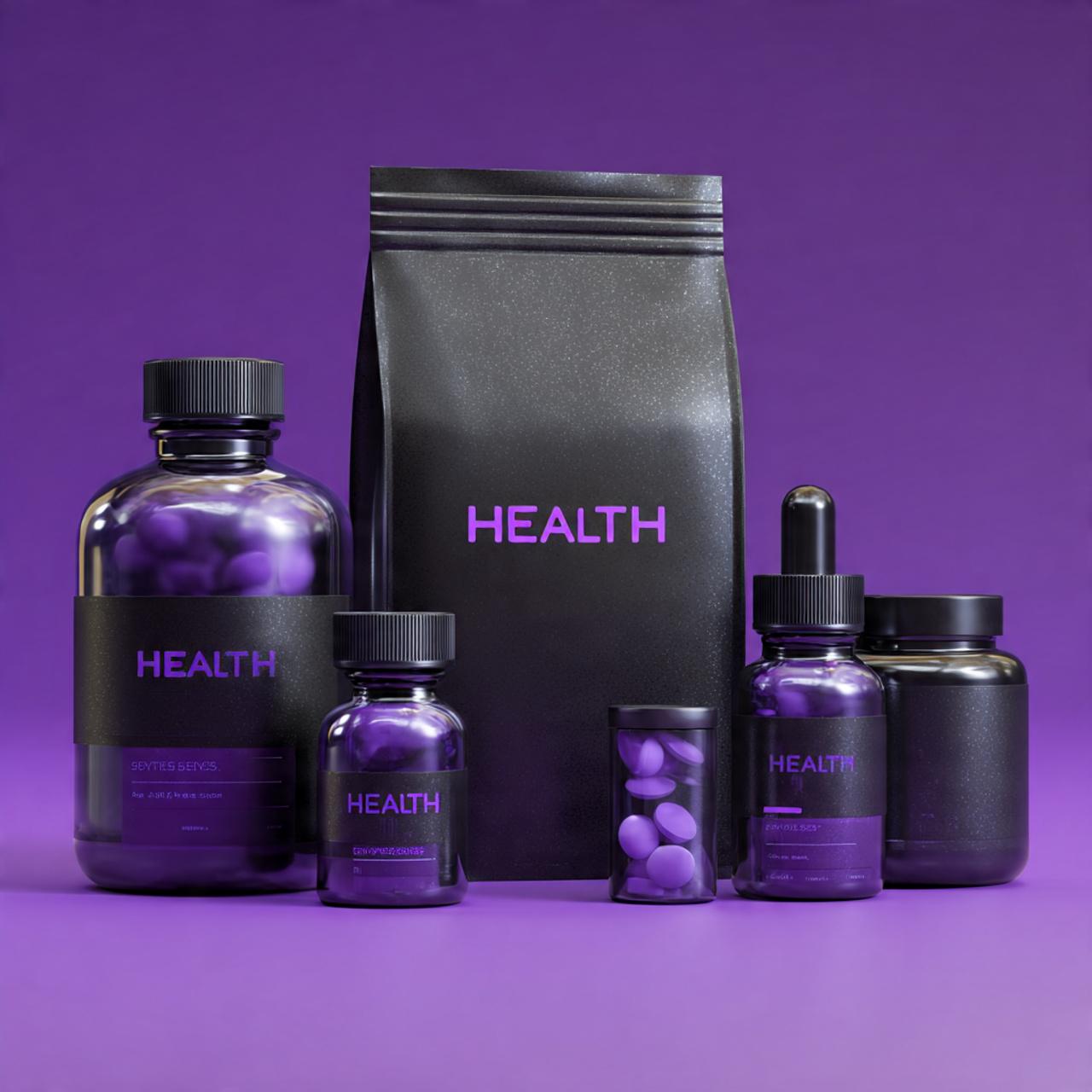 Home health services product packaging purple and black